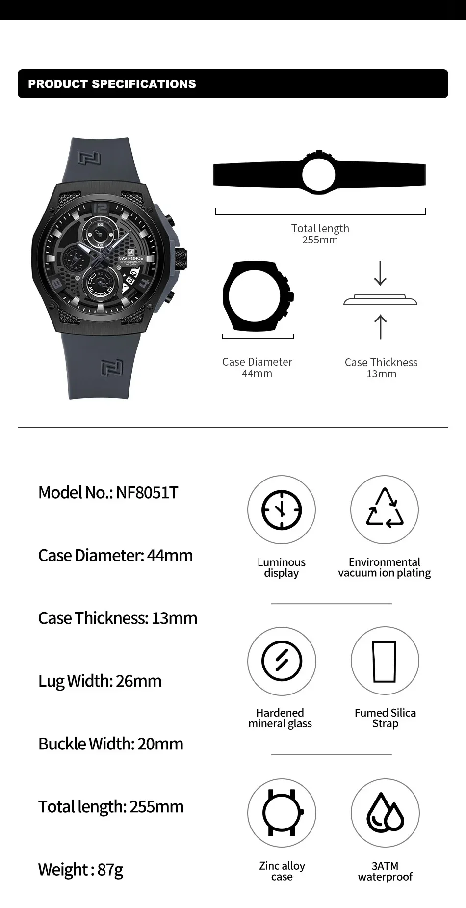 NAVIFORCE NF8051T 럭셔리 디자인 남성용  - Silicone Sport Band 리뷰 및 가격