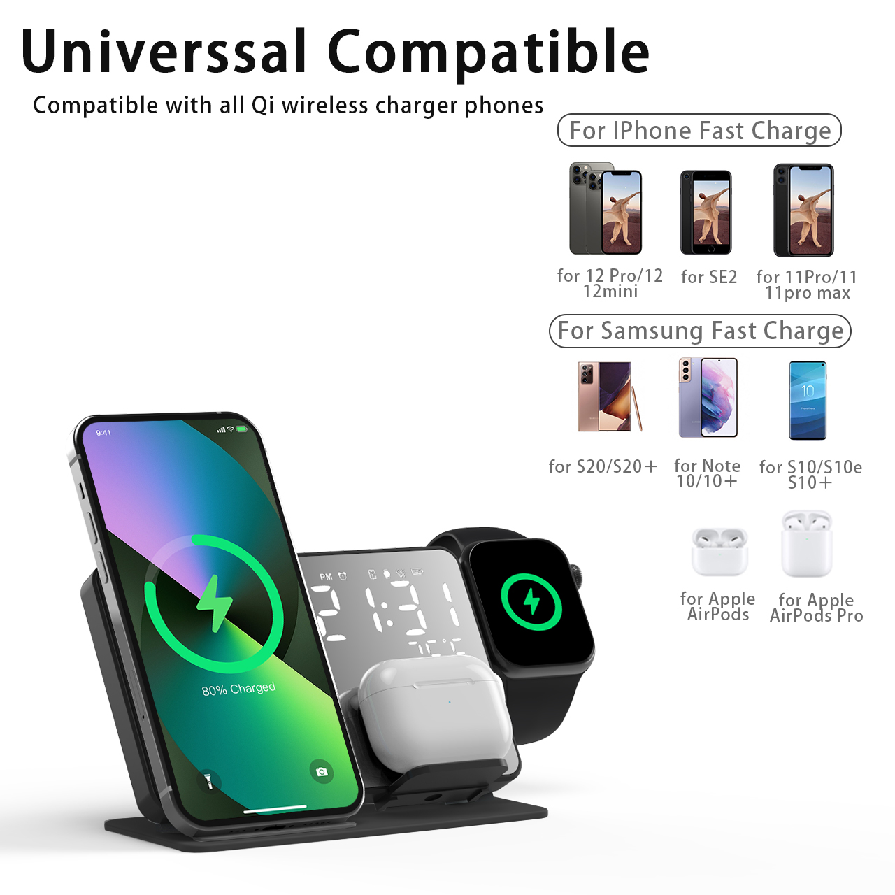 3 인 1 무선 충전기 아이폰 14 13 12 프로 애 - Smartwatch Watches Digital 리뷰 및 가격