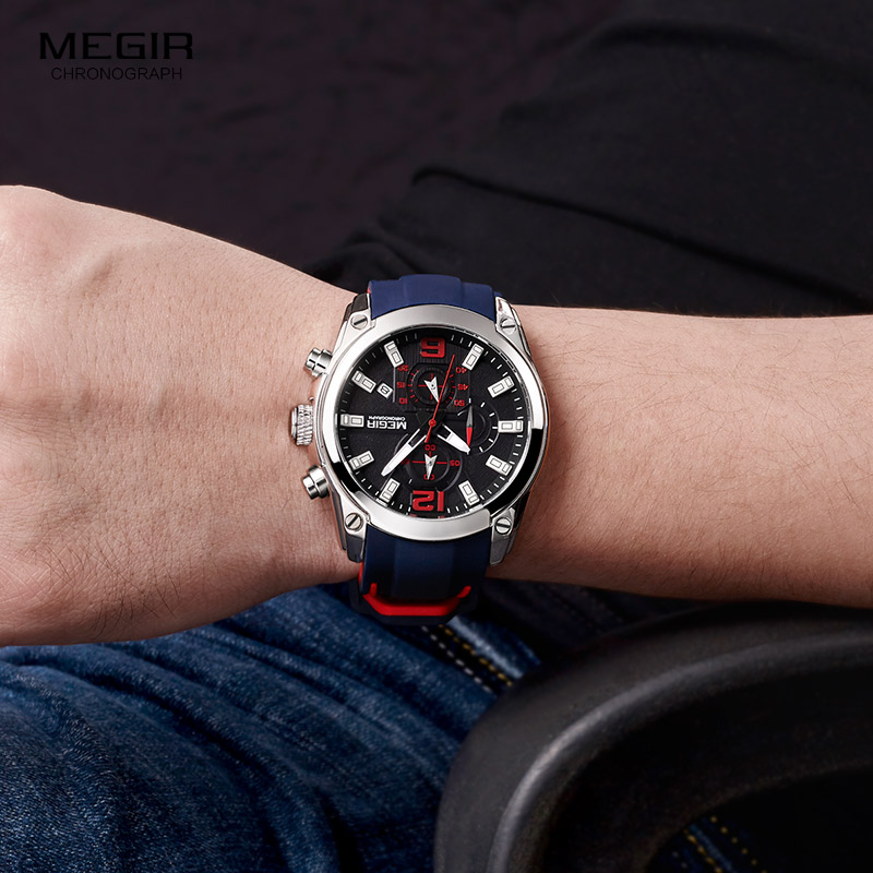 Megir 남성용 크로노그래프 아날로그 쿼츠 시계, 날 - Silicone Sport Band 리뷰 및 가격