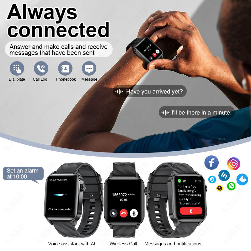 LIGE 새로운 블루투스 통화 스마트 시계 여성 손목  - Smartwatch Iphone Watches For Women 리뷰 및 가격